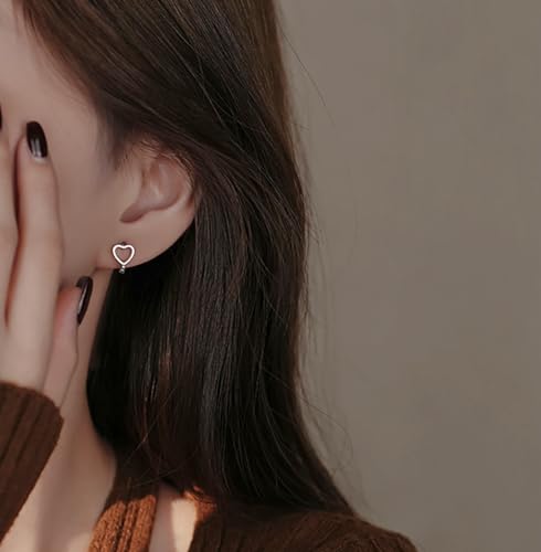 Reffeer Solid 925 Sterling Silver Love Heart Hoop Earrings Huggie for Women Teen Girls Heart Hoop Earrings Love Huggie3