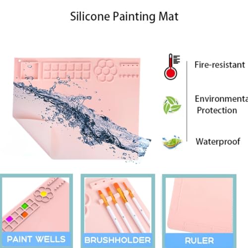 Paint Station - paint brush cleaner with 10 Paint Brushes and 20×16 Inch Silicone Painting Mat, Reusable Art Supplies for Kids, Adults & Beginners - Perfect for Watercolor, Acrylic, Oil Painting(Pink) by Juesulan - Image 5