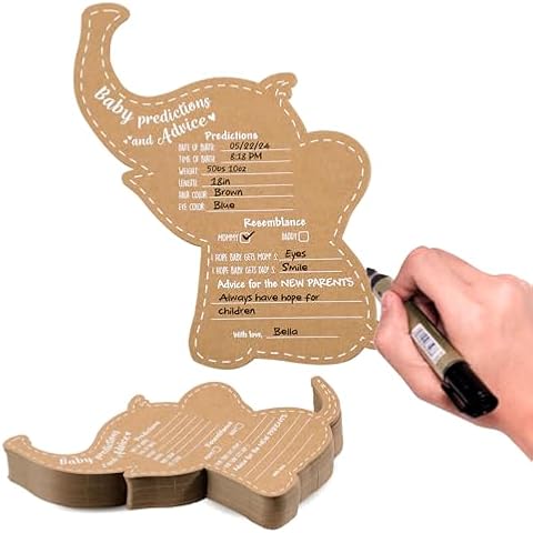 Fonder Mols Elephant Baby Prediction Cards For Baby Shower Decorations, Baby Advice Cards for Mommy to be Party Girl or Boy Neutral Gender Reveal Guessing Game Favor (Set of 50) Cover
