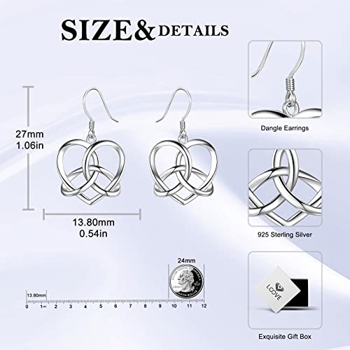 Loove Celtic Heart Love Knot Earrings Sterling Silver Celtic Knot Dangle Earrings Good Luck Celtic Jewelry For Women Girls #TOP5