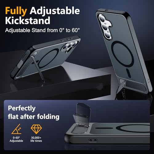 Image of SPIDERCASE Magnetic for Samsung Galaxy S25 FE Case, [3 Stand Ways][ Military Grade Drop Protection] with Invisible Stand Slim Phone Case for S25 FE 5G,Black