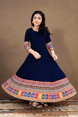 Image of Cotton Silk Long Anarkali Kurta for Girls