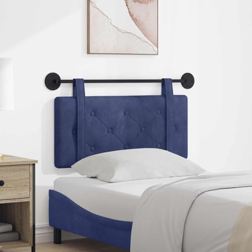 sephironlbb Cabecero colgante de terciopelo azul policía acolchado con montaje en pared rectangular 90 x 55 x 5 cm para dormitorio y cama de invitados, respaldo cómodo, funda de tela