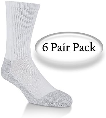 Size S/M POWER-CUSHIONED Performance Crew Large 6 Pair Pack (White), LARGE (Men's shoe