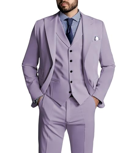 Mens 3 Piece Slim Fit Suit Wedding Suits for Men Peak Laper Single Breasted Jacket Vest Pants