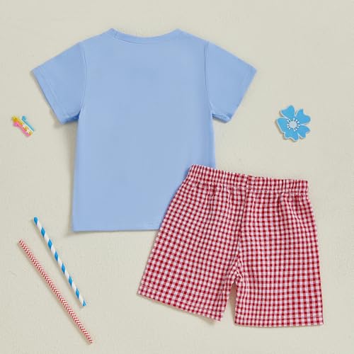 Image of Kayotuas Fourth Of July Toddler Boy Outfit Baby American Flag Clothes Patriotic Shirt Striped Gingham Shorts 2Pcs Summer Sets
