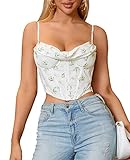 Courecrop Women's Floral Corset Top Spaghetti Straps Bustier Y2K Fashion Zip Back Crop Tops