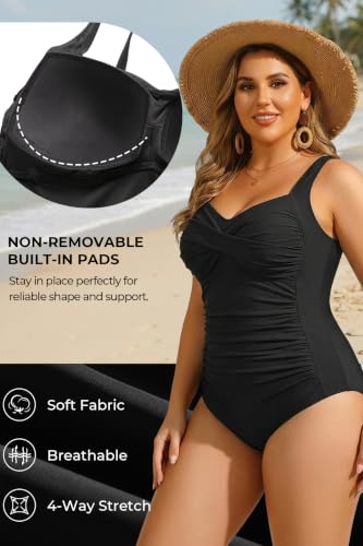 Image of Women Plus Size One Piece Swimsuits Tummy Control Twist Front Bathing Suit