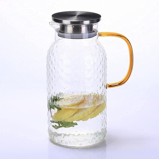 YUNIVERSE1500Ml 2 Pcs Glass jug Pitcher with Stainless Steel lid iced Tea Pitcher Water jug hot Cold Water ice Tea, Milk and Juice Beverage Carafes