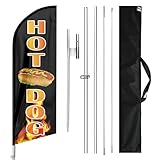 QSUM 11FT Hot Dog Feather Flag with Pole, Outdoor Fast Food Advertising Banner for Street Food Display, Polyester Flag Kit with Aluminum Pole, Ground Spike and Carry Bag