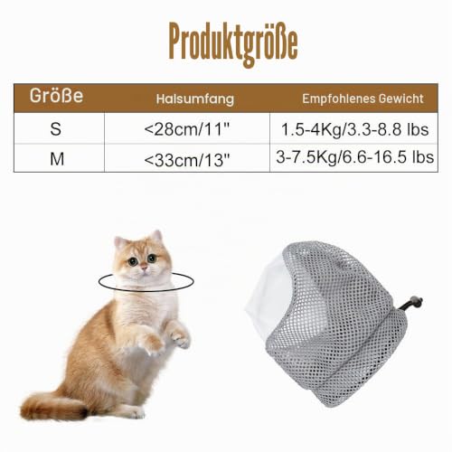 Katzen Maulkorb, Anti-Beißen und Anti-Lecken, Kopfbedeckung für Kätzchen, Atmungsaktives Netzgewebe, Durchsichtige Gesichtsmaske für Katzen, Fellpflege, Krallenschneiden, Baden