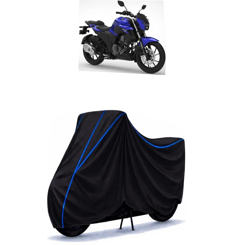 Image of FZ 250 BS6 Bike Cover Water Resistant Universal Motorcycle Rain | Heavy Duty UV Protection, Dust, Scratch Indoor Outdoor All Weather with Black Blue Piping Elastic