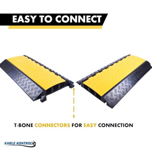 Image of Kable Kontrol Atlas Heavy Duty Cable Protector Ramp - 3 Channel - 1 Pc - 36 inch Long Black & Yellow - 44000 Lbs Capacity - Rubber Speed Bump Wire Protector Cord Cover - CP9986