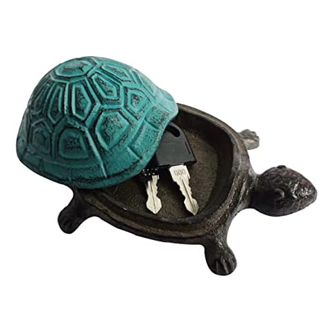 Cast Iron Turtle Key Hider - Spare Key Holder - Garden Decoration Turtle, Jewelry Trinkets Box for Key, Ear Studs, Ring, Paper Clip (Antique Blue) Cover