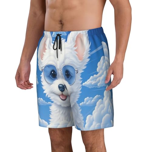 Puppy with Glasses in The Sky Men Beach Pants â€“ Swim Trunks for Men,Quick-Dry and Comfortable, Suitable for Beach, Surf, and Everyday Wear Black2