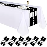 Preboun Kunststoff-Tischläufer, kariert, 35,6 x 274,4 cm, Rennstrecke, Tischläufer für zwei schnelle Auto-Themen, Geburtstag, Rennparty, Dekoration, Events, Zubehör (schwarze Rennstrecke, 6 Stück)