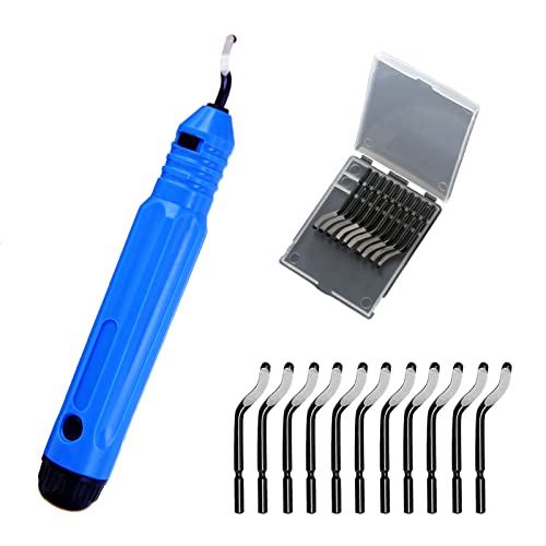 SZXMDKH Herramienta de desbarbado universal, mango de metal, desbarbador manual con 11 cuchillas de repuesto, cuchilla giratoria de 360 °, herramienta de corte para impresora 3D, plástico, aluminio y