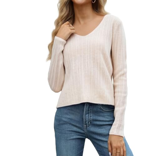 Image of Simple&Opulence Women's Long Sleeve V-Neck Sweater Off-Shoulder Light Cropped Sweaters for Women Wool Sweater S-XL