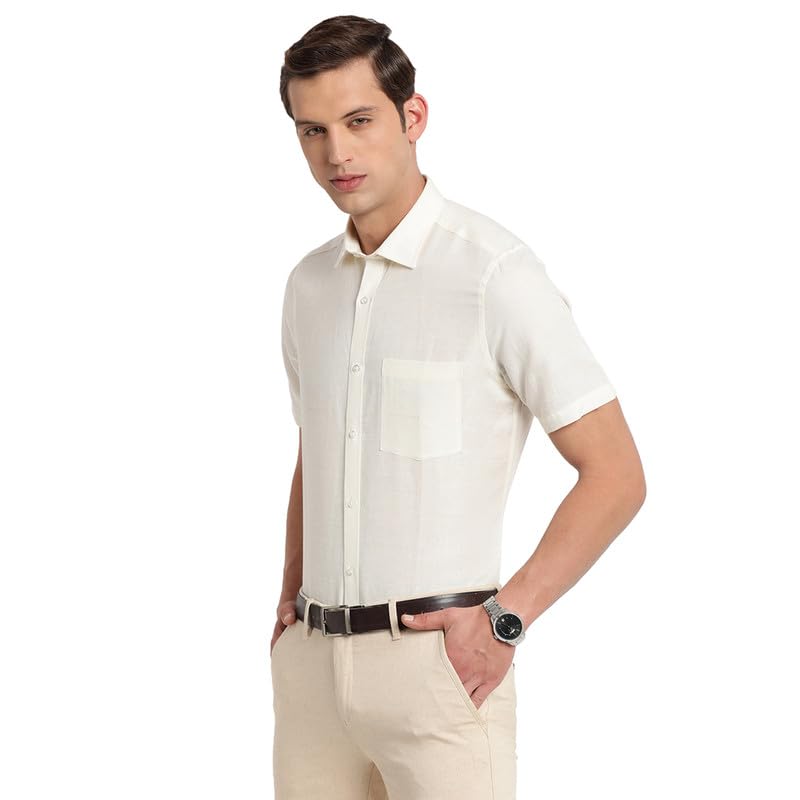 Image of Turtle Men Cotton Linen Slim Fit Solid Formal Shirt