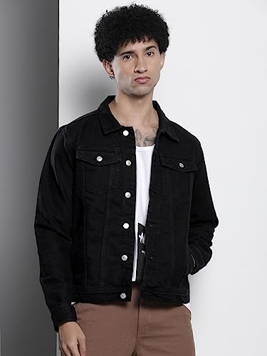 Image of The Indian Garage Co Men Slim Fit Solid Denim Trucker Jackets