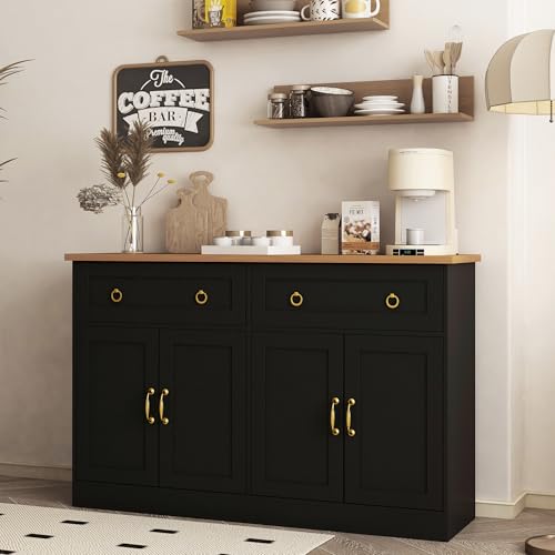 Black Wood Buffet Sideboard Cabinet with Storage