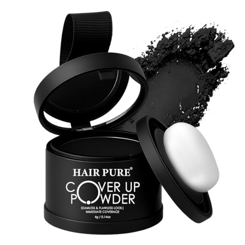 Image of Hair Pure Cover-Up Hair Powder - Black | Covers Grey Roots & Bald Spots Instantly | Highly Pigmented, Fuller & Denser Look | Long-Lasting | Matte Finish | Fine Powder | Flawless Application | 4gm