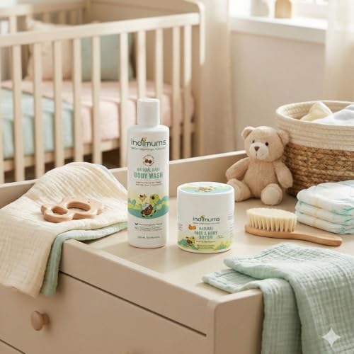 Image of Indimums Skin Bundle | Parent Saver Pack | Baby Body Wash 200ml + Face and Body Butter 100gm | Supports Baby Skin Barrier | No SLS, No Emulsifiers, No Preservatives | For Babies & Kids