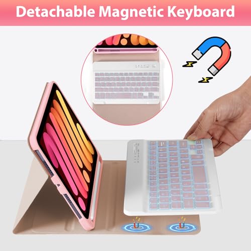 Image of SOPPY for iPad mini 7 Keyboard Case A17 Pro 2024 /iPad Mini 6 Generation Case with Keyboard 2021 8.3 Inch, 7 Color Backlit Detachable Keyboard Cover for iPad mini 7th /6th Gen, US Layout, Pink