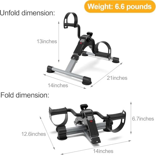 Image of Folding Pedal Exerciser,Mini Exercise Bike,Portable Foot Peddler Desk Bike for Physical Therapy Leg and Arm Exercisers,Adjustable Sitting Exerciser Elderly Men Women - Black (Silver and Black)
