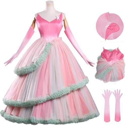 Déguisement Glinda femme de luxe robe longue de soirée rose tulle pour bal de carnaval
