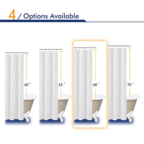 Image of N&Y HOME Fabric Shower Curtain Liner Shorter Size 68 inches Height, Hotel Quality, Washable, White Bathroom Curtains with Grommets, 70x68