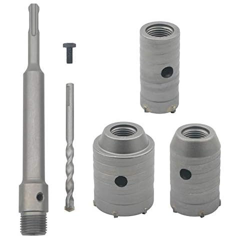 Unxuey Carbide Steel Concrete Cement Hole Saw Drill Bit Wall Stone SDS Plus Shank 35mm / 45mm / 55mm Cutter with 200mm Connecting Rod for Wall Brick Cover