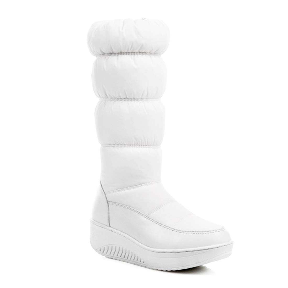 VOKLIN Womens Winter Waterproof Rain Snow Boots Mid Calf Platform Zipper Fur Lined Cold Weather Snow Boot