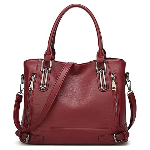 Sacmill Top Handle Leather Handbags for Women Ladies Tote Crossbody Shoulder Bags Hobo Multi Pockets Designer Clutch Purse for Girls (Red) Cover