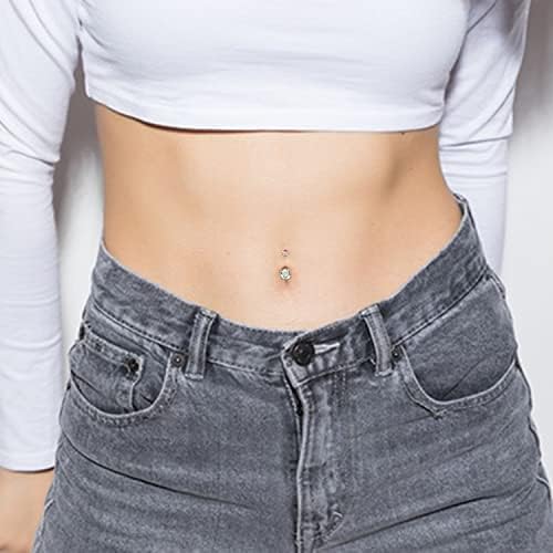 PEAKLINK Titanium Belly Button Ring 14G Belly Jewelry Navel Bar Internally Threaded Belly Barbell with Double Cubic Zircon Navel Jewelry Navel Belly Piercing for Women 8 10 12 14mm - Image 7