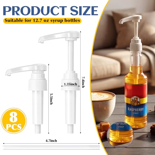 Image of Zopeal 8 Pieces Coffee Syrup Pump Dispenser Fits 375ml /12.7oz Bottles, Syrup Pump for Coffee Flavoring, Creamers, Caramel, Beverages, Kitchen Cafe Bar Drinking Mixes Food Dispenser(White)