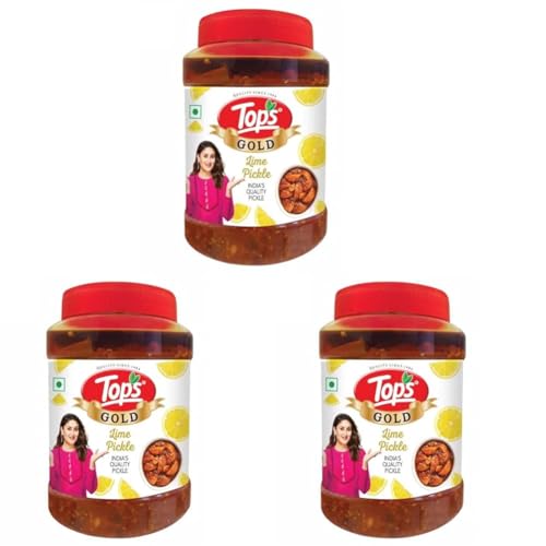 Image of TOPS Gold Pickle Lime -900 gm | Perfect blend of tangy limes and healthy mustard oil (Pack of 3)