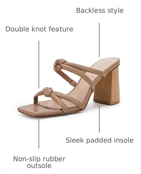 Image of LAICIGO Womens Chunky Block Heels Sandals Square Open Toe Slip on Slides | 3.5In-High Heeled Sandals, Double Knot Strap, Summer Dress Shoes, Work Casual, Vacation, Party