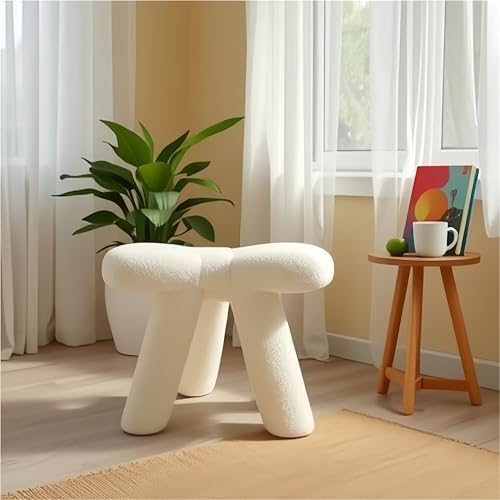 Creative Butterflies White Stool - Solid Wood Makeup Chair with High-Density Cushion & Bow Design | No Assembly Vanity Seat for Bedroom, Dressing Table, Entryway - Ideal for Women