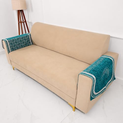 Image of Homerz Premium Chenille Fabric Sofa Cover | Soft, Durable & Dustproof | Decorative Couch Cover (Ghoomar Teal, 2 pc Armrest, Armrest)