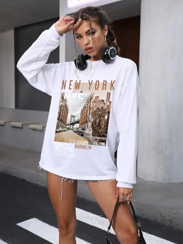 Image of CHKOKKO Oversized Round Neck Drop Shoulder Printed Polyester Full Sleeves T-Shirt for Women