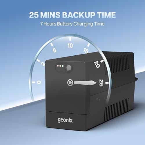 Image of Geonix UPS 1000VA / 600W - BIS Approved Uninterruptible Power Supply for Desktop PCs | Automatic Voltage Regulator, Auto Restart, Cold Start Function - Black