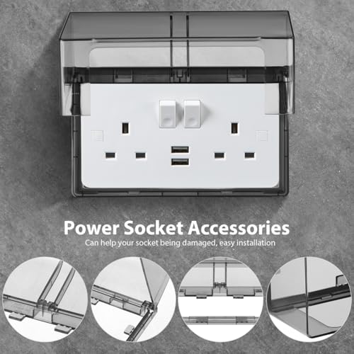 Image of 2 Gang Flip Weatherproof Outlet Cover, Wall Switch Socket Face Plate Panel Box, Adhesive Outdoor Plug Cover, Weatherproof Outlet Protector for Kitchen Bathroom Living Room Home and Commercial Use