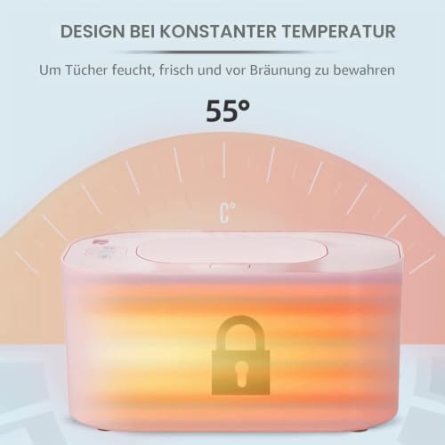 Sunydog USB Feuchttuchwärmer für Babys, Große Kapazität Spender für Feuchttücher, 10W, 3 Temperaturmodi, Konstante Wärmefunktion, Obere Heizfunktion, Tragbar für Reisen zu Hause, Rosa
