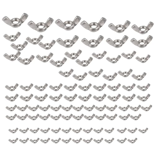 Image of 100-Piece Wing Nut Assortment, M8 Nuts Included, Metric Sizes M3 M4 M5 M6 M8 M10 M12, Galvanized Carbon Steel Hand-Tighten Fasteners with Organizer Box