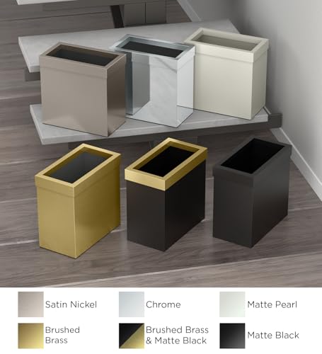 Image of Gatco Small Bathroom Trash Can with Lid, Rectangle 3 Gallon Stainless Steel Wastebasket, Under Sink, Matte Black, for Bathroom, Bedroom, Office (1918)
