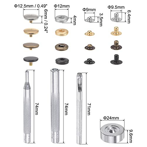 Harfington 80 Sets Snap Fasteners Kit 1/2 Inch 12.5Mm Copper Metal Press Studs Buttons Tool With 4 Setter Tools & Storage Box For Clothing Leather Sewing #TOP1