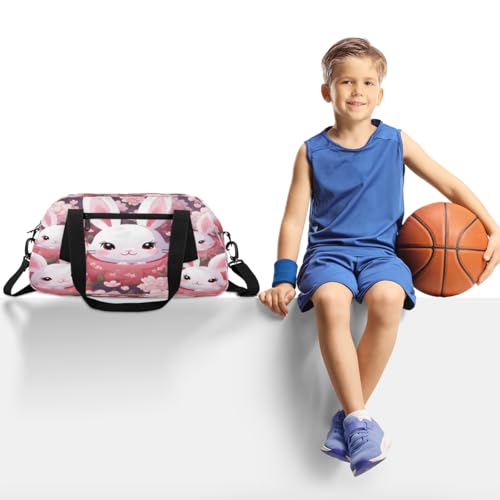 Cute Bunny Doodle Kids Duffle Bag Boys Girls Small Sport Dance Gym Bag for Overnight Travel Weekender Carry On2
