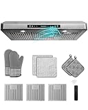 FlyPine 42 inch Stainless Steel Under Cabinet Range Hood - 900 CFM, Gesture Control, Ultra-Quiet 4-Speed Vent, LED Lights, External Venting