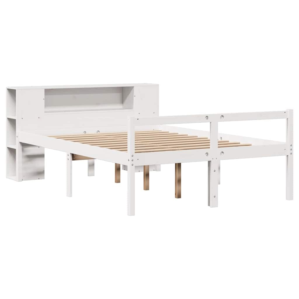 lite drewno sosnowe regałowy zagłówek biały 160x200 cm | Łóżko z regałem i szufladą, bez materaca, białe, sosnowe, 160x200 cm, drewniane do sypialni